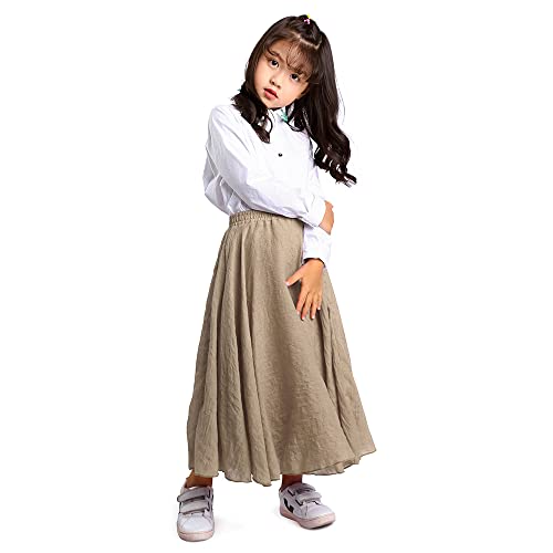 OCHENTA Big Girls Cotton Long Maxi Skirts Casual Renaissance Fairy Boho Victorian Gothic Skirts Off White Tag 160-12-13Y - Image 2