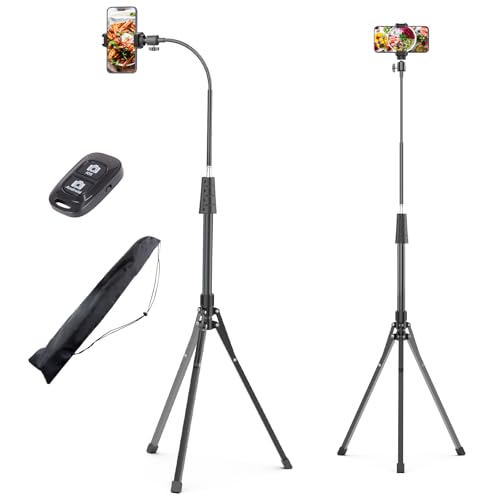 UBeesize 92 Cell Phone Tripod Stand with 165 Gooseneck and Remote Overhead Tripod with Adjustable 360Ball Head Phone Holder for iPhone17 Pro MaxProPlus 16151413 Android Cell Phone - Image 1