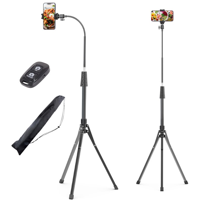 UBeesize 92 Cell Phone Tripod Stand with 165 Gooseneck and Remote Overhead Tripod with Adjustable 360Ball Head Phone Holder for iPhone17 Pro MaxProPlus 16151413 Android Cell Phone - Image 2
