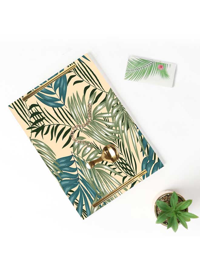 LOWHA Decorative Acrylic Serving Tray with Gold Color Metal Handles Tropical Palm Leaf 24x34cm - Image 3