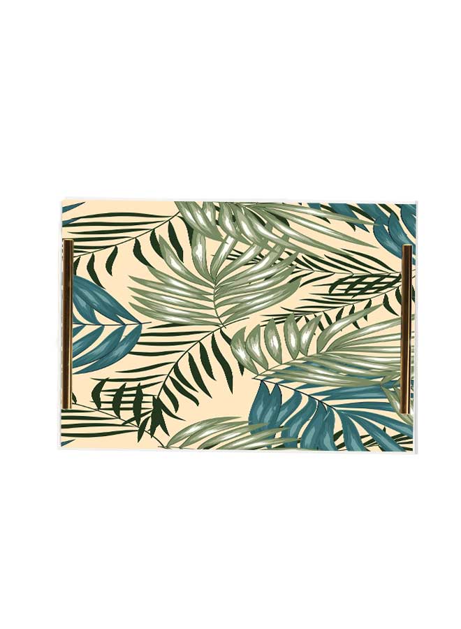 LOWHA Decorative Acrylic Serving Tray with Gold Color Metal Handles Tropical Palm Leaf 24x34cm - Image 2