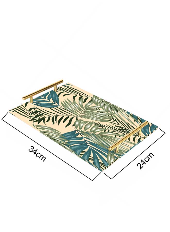 LOWHA Decorative Acrylic Serving Tray with Gold Color Metal Handles Tropical Palm Leaf 24x34cm - Image 4