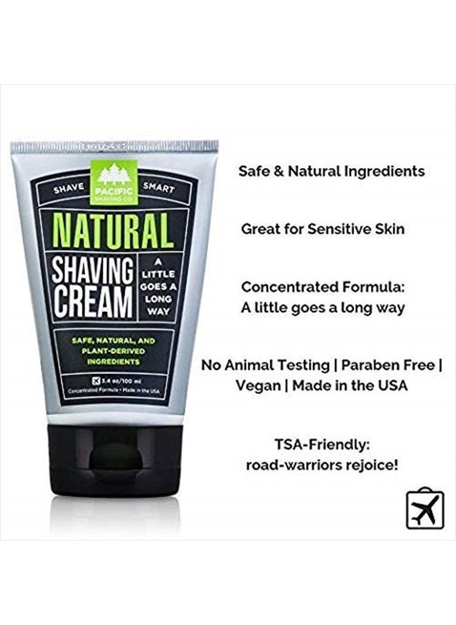 pacific shaving company - Natural Shaving Cream - Shea Butter + Vitamin E Shave Cream for Hydrated Sensitive Skin - Clean Formula for Smooth, Anti-Redness + Irritation-Free Shave Cream (3.4 Oz, Two-Pack - Image 1