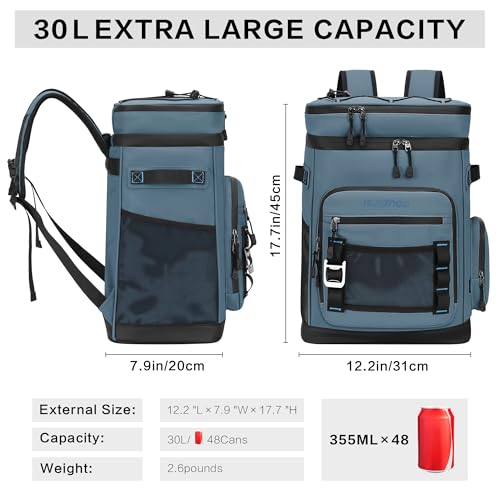 Hulongo 48Cans Cooler Backpack Waterproof Insulated Backpack Cooler for Men Women Leakproof Blue - Image 3