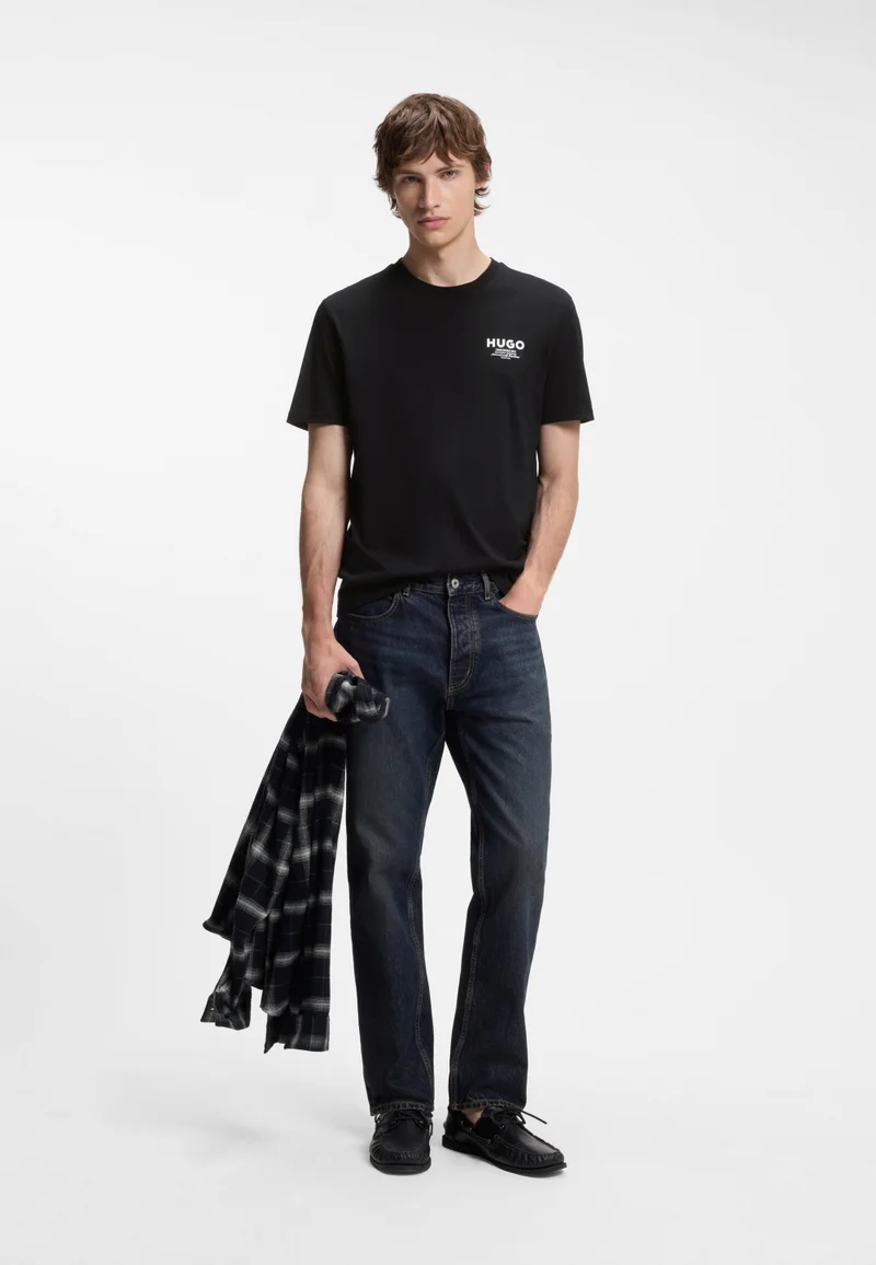 HUGO Black Regular-fit cotton T-shirt with logo print for Men | Best Price UAE