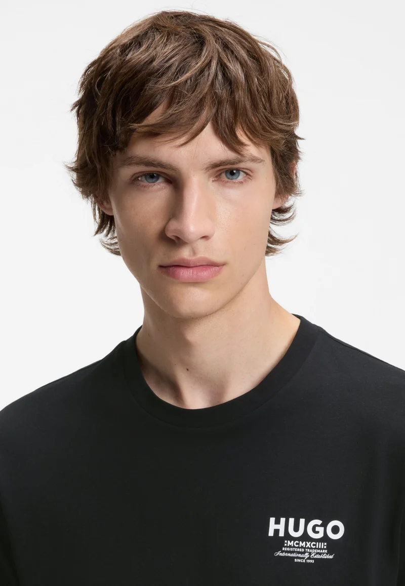 HUGO Black Regular-fit cotton T-shirt with logo print for Men | Best Price UAE