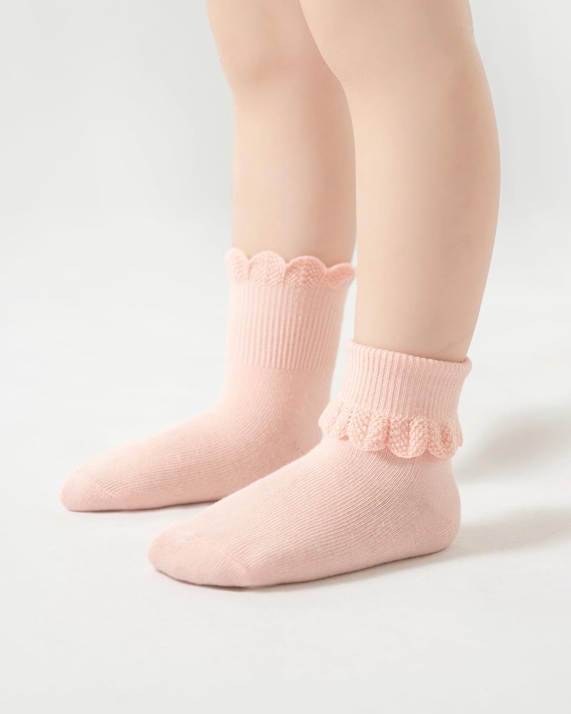 Funjoon Toddler Girl Socks Ruffle Dress Cotton Socks Little Girl Turn Cuff Frilly sock, Multicolor 2-4Y - Image 3