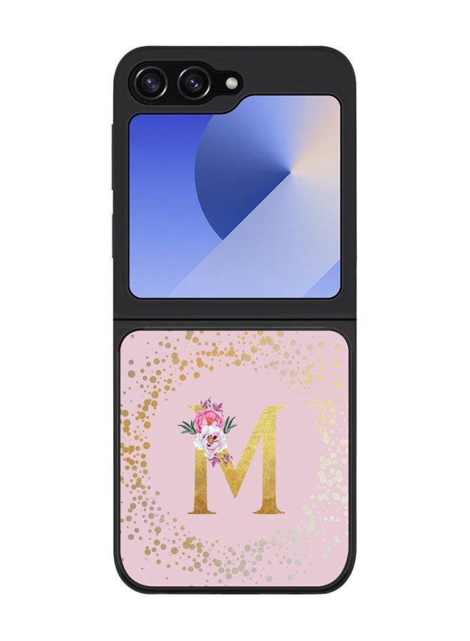 Stylizedd Rugged Black edge case for Samsung Galaxy Z Flip7 FE, Slim fit Case Flexible Cover - Custom Monogram Initial Letter Floral Pattern Alphabet - M (Pink ) - Image 1