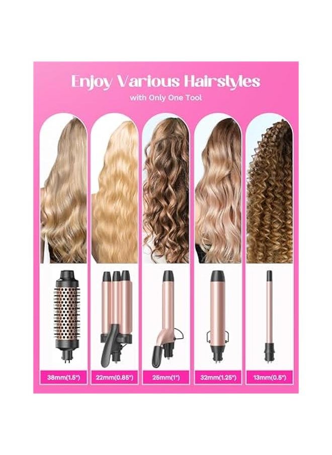 Arabest - Wavytalk 5 in 1 Curling Wand Set with 5 Interchangeable Barrels, Thermal Brush, Hair Crimper, and 3 Ceramic Curling Wands (0.5-1.25), Dual Voltage, Rose Pink - Image 1