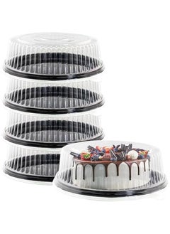 Set of 5 - 12 Inch Cake Containers with Plastic Clear Dome Lid and Black Base for Carry, Display, and Storage Box
