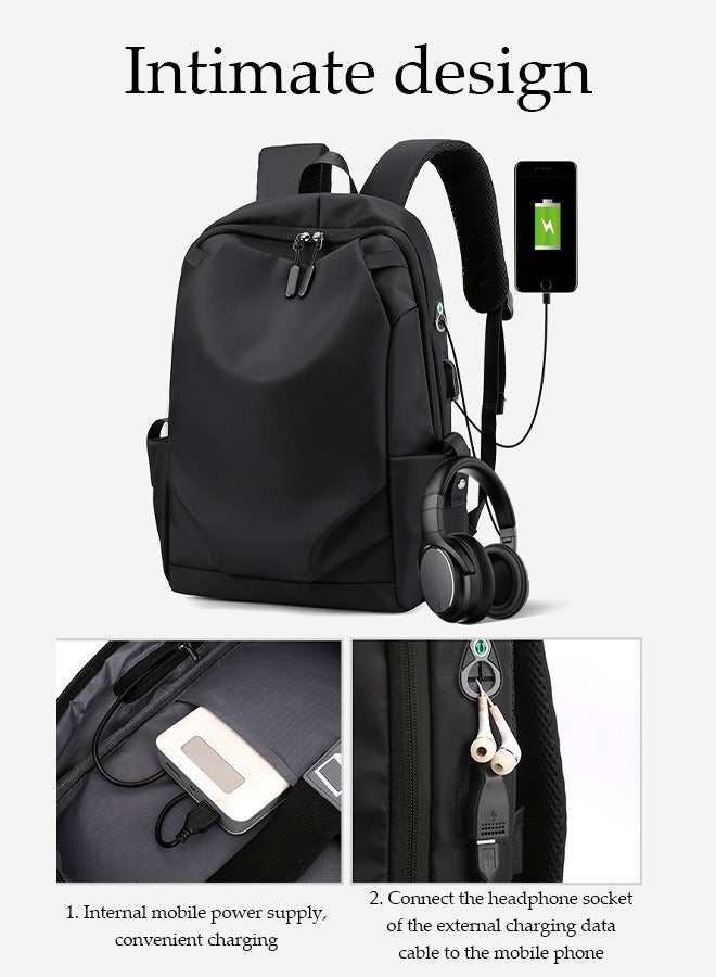 DUNISO Large Capacity Nylon Fabric Shoulders Bag,Waterproof Laptop Backpack With USB Charge Port And headphone Jack Suitable for 15.6-Inch Laptops For Travel,Business,Black - Image 2