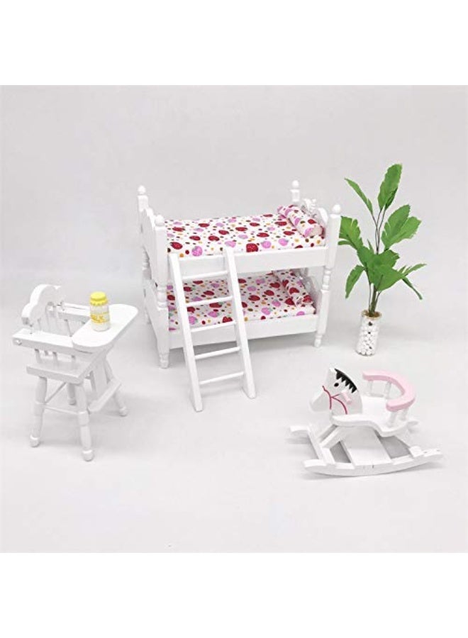 SXFSE Loft Bed, 1:12 Wooden Dollhouse Miniature Furniture Decor Bunk Bed with Ladder, Kids Children's Bedroom Set Play Toy - Image 1