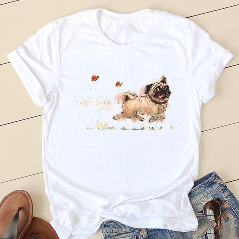 Dog Mom Personality Pattern Round Neck Printed White T-Shirt Short Sleeve Women'S Wish/ - Image 1