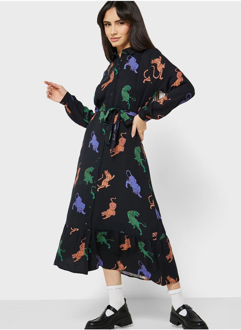 ONLY - Tie Detail Printed Dress - Image 1