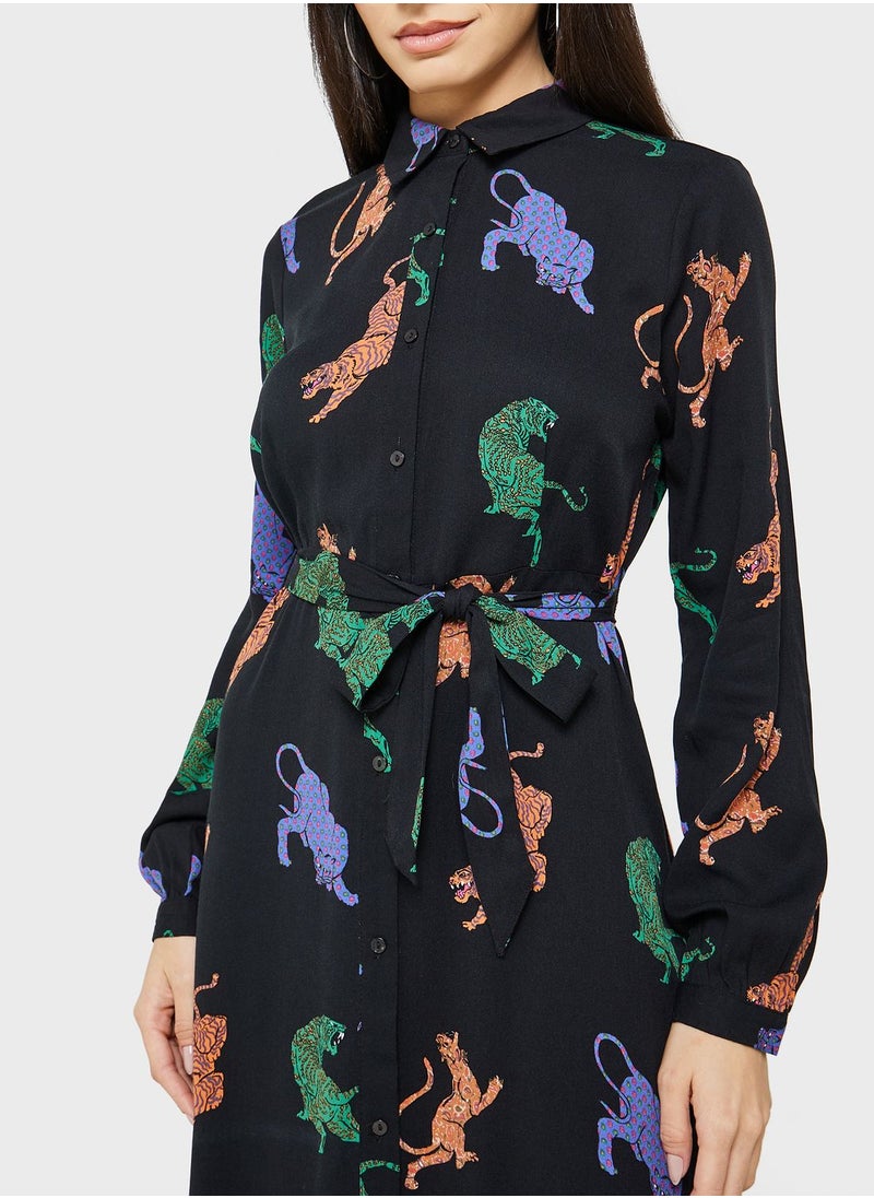 ONLY - Tie Detail Printed Dress - Image 1