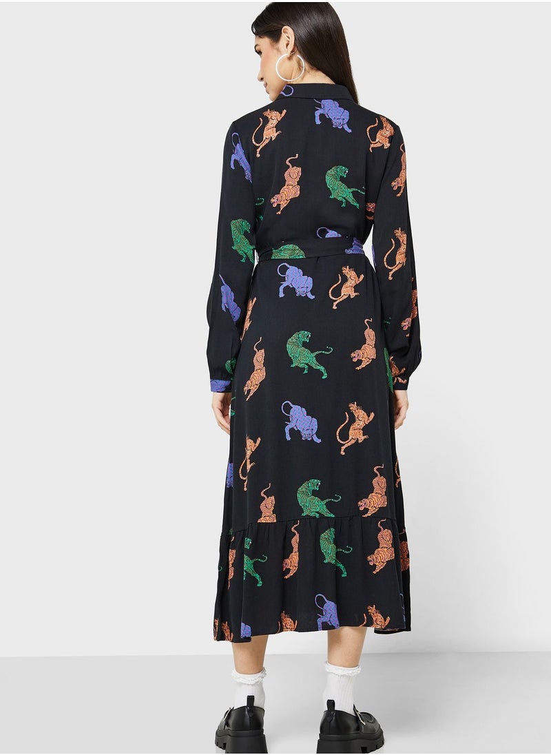 ONLY - Tie Detail Printed Dress - Image 1