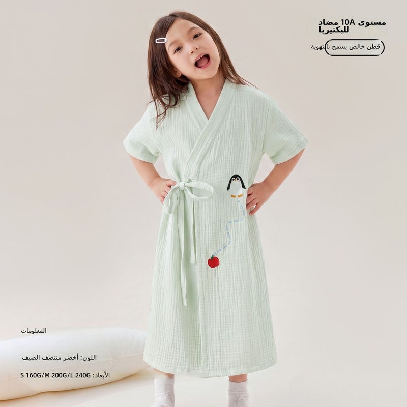 رداء حمام قطني أخضر صيفي من SANLI - ماص وسريع الجفاف للاطفال - Image 1