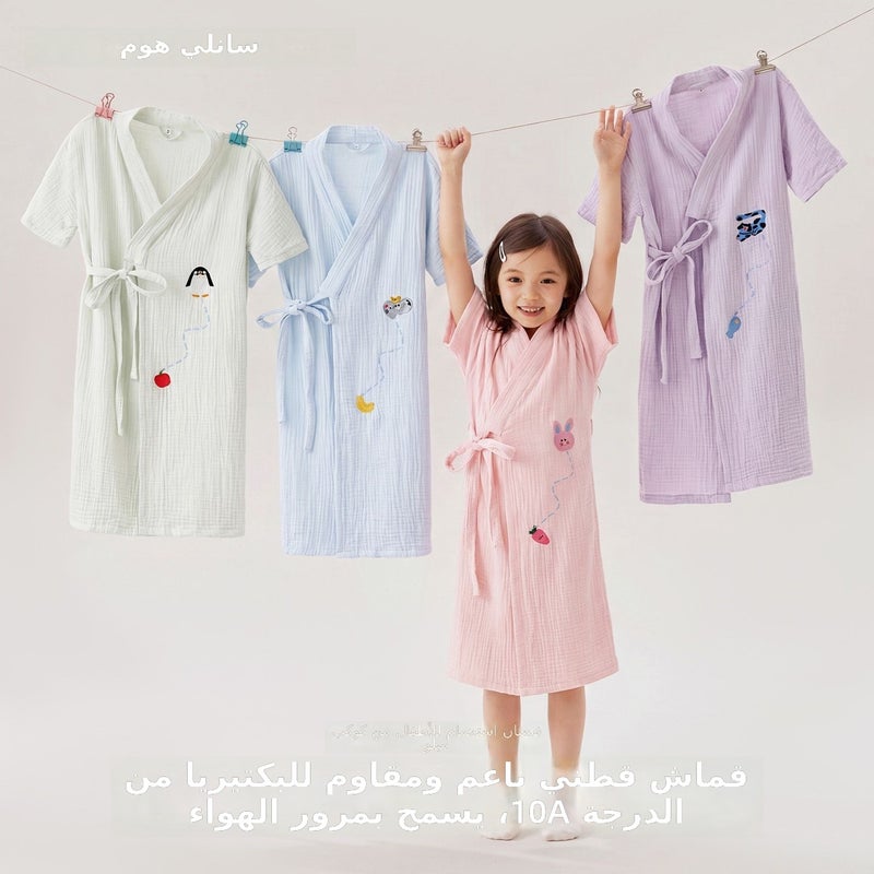 رداء حمام قطني أخضر صيفي من SANLI - ماص وسريع الجفاف للاطفال - Image 2