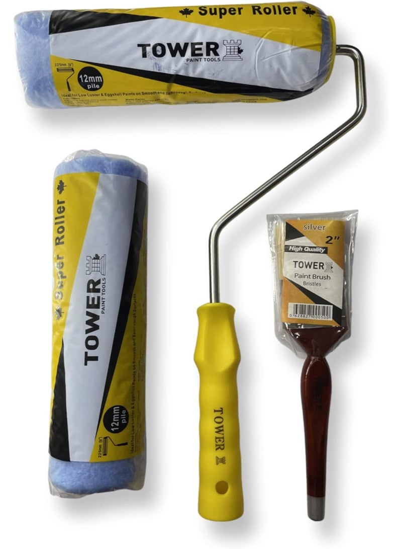 تاور مجموعة أدوات طلاء TOWER مكونة من 3 قطع - فرشاة طلاء 2 بوصة، بكرة طلاء 9 بوصة، عبوة إعادة تعبئة بكرة طلاء 9 بوصة، مجموعة لوازم طلاء، طلاء المنازل، أدوات، بكرة طلاء وفرش طلاء - Image 4