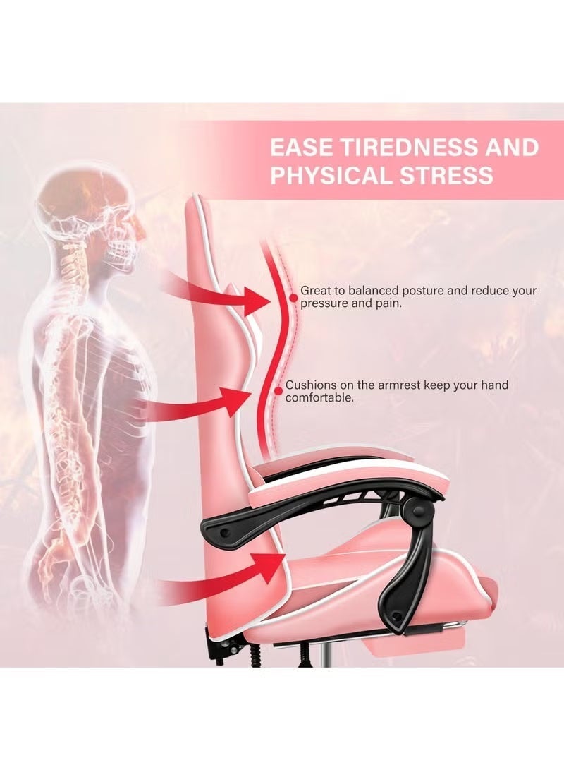 FUOE Video Gaming Chair High Back Racing Ergonomic Computer With Neck and Lumbar Support Massage Swivel Desk Office Chair Retractable Footrest for Gamers - Image 2