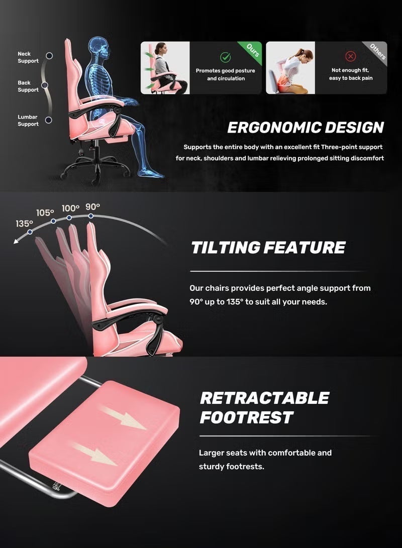 FUOE Video Gaming Chair High Back Racing Ergonomic Computer With Neck and Lumbar Support Massage Swivel Desk Office Chair Retractable Footrest for Gamers - Image 4
