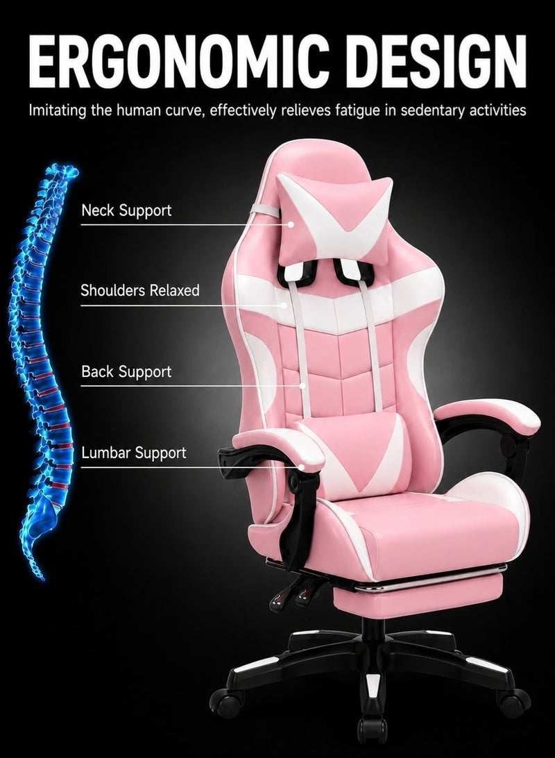 FUOE Video Gaming Chair High Back Racing Ergonomic Computer With Neck and Lumbar Support Massage Swivel Desk Office Chair Retractable Footrest for Gamers - Image 4