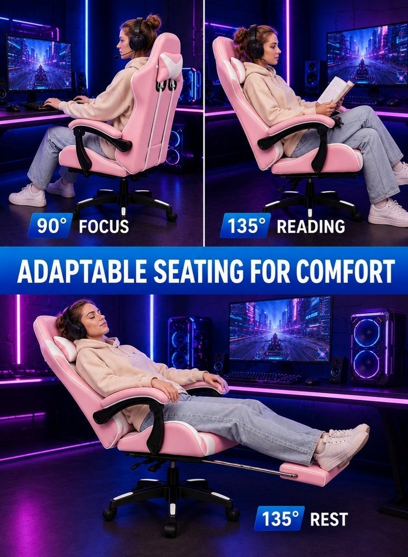 FUOE Video Gaming Chair High Back Racing Ergonomic Computer With Neck and Lumbar Support Massage Swivel Desk Office Chair Retractable Footrest for Gamers - Image 3