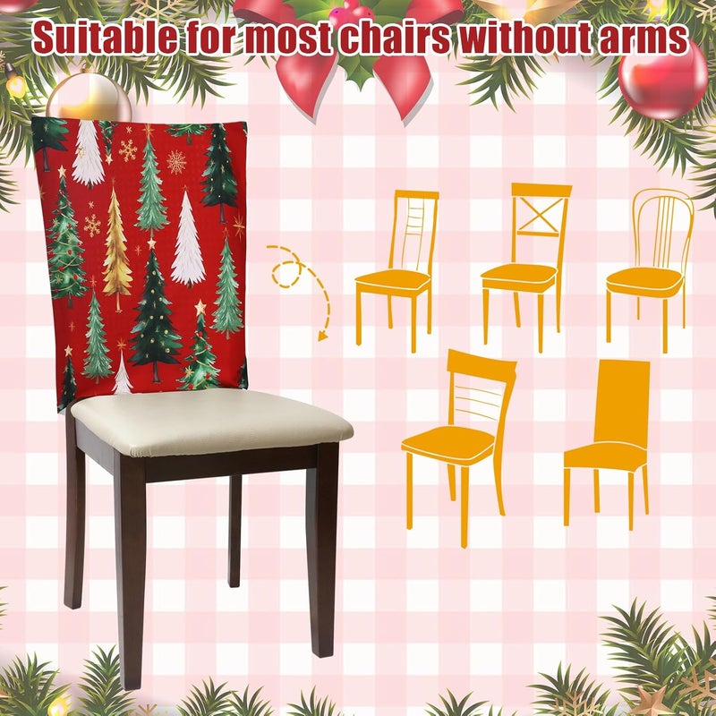 FuWeave 6 Pcs Christmas Chair Covers Christmas Chair Back Covers Xmas Chair Protector Slipcovers Washable Winter Dining Room Seat Covers for Home Hotel Kitchen Decorations (Red Green Christmas) - Image 4