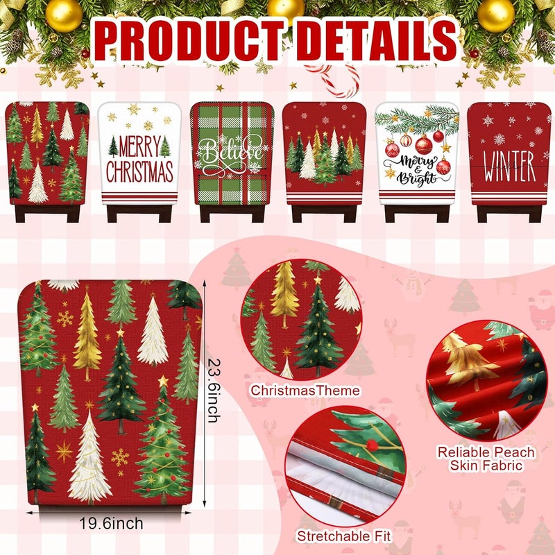 FuWeave 6 Pcs Christmas Chair Covers Christmas Chair Back Covers Xmas Chair Protector Slipcovers Washable Winter Dining Room Seat Covers for Home Hotel Kitchen Decorations (Red Green Christmas) - Image 3
