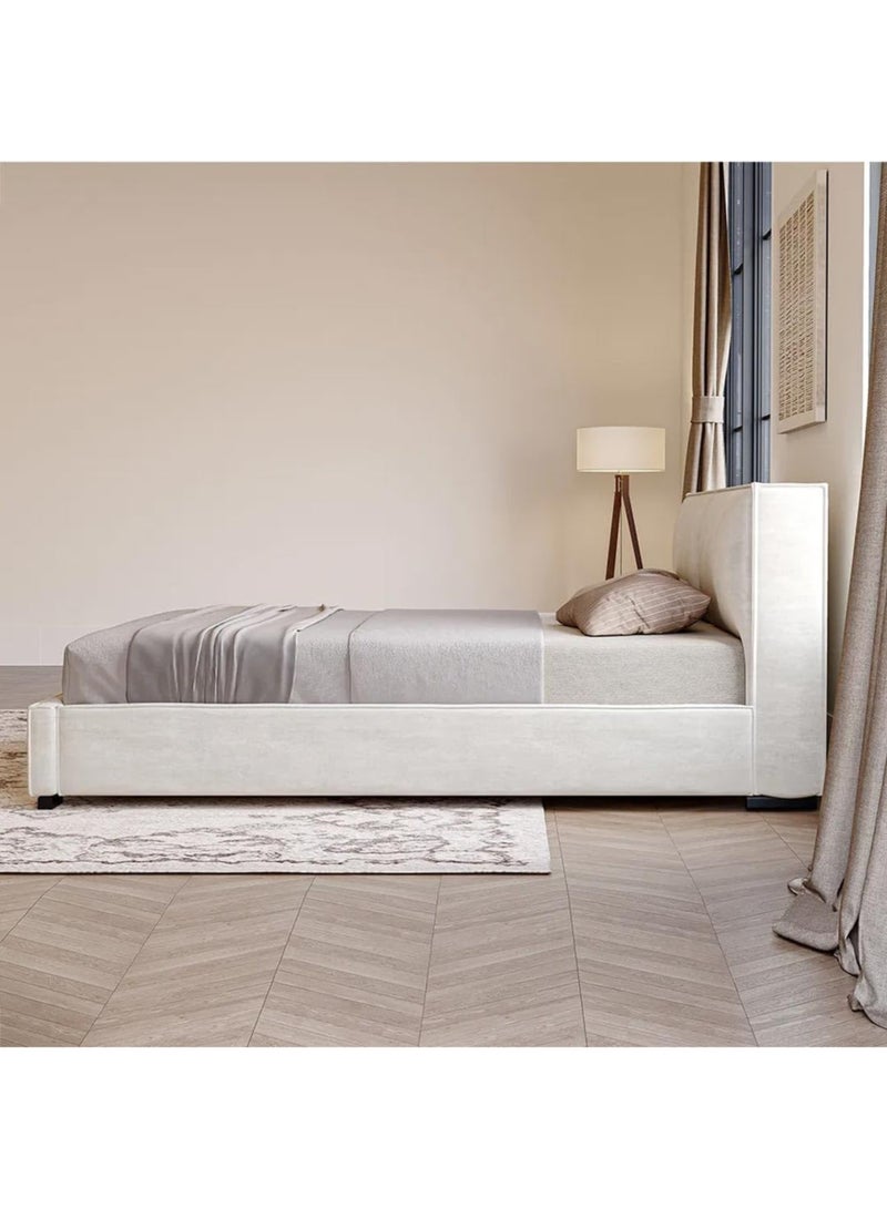 Karnak Samantha Platform Bed - Beige Velvet Upholstered Bed Frame For Bedroom Furniture Size 200x200cm - Image 2