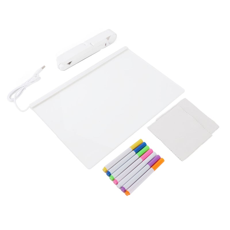 Acrylic Dry Erase Board with Light Clear Desktop Note Memo White Board Notepad Table LED Letter Massage Board with 7 Markers - Image 1
