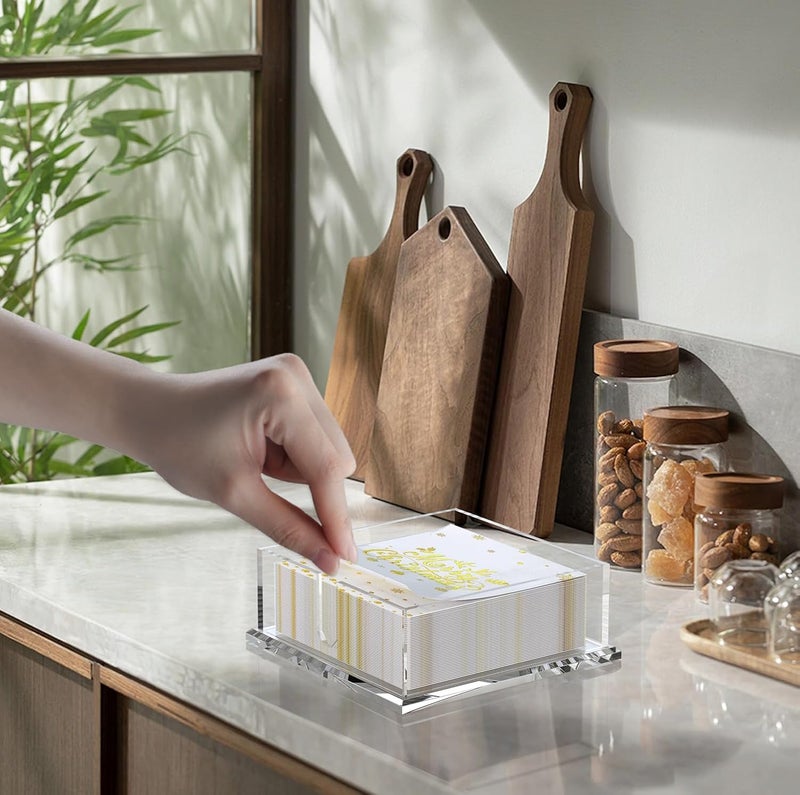 PITBVO Napkin Holder for Table, Acrylic Napkin Paper Towel Holder for Kitchen, Clear Acrylic Guest Towel Holder Tray for Bathroom, Cocktail Napkin Holder for Dinner (Square Clear 7'') - Image 2