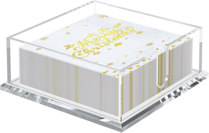 PITBVO Napkin Holder for Table, Acrylic Napkin Paper Towel Holder for Kitchen, Clear Acrylic Guest Towel Holder Tray for Bathroom, Cocktail Napkin Holder for Dinner (Square Clear 7'') - Image 1