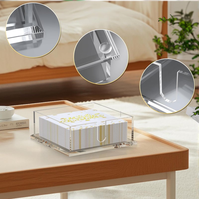 PITBVO Napkin Holder for Table, Acrylic Napkin Paper Towel Holder for Kitchen, Clear Acrylic Guest Towel Holder Tray for Bathroom, Cocktail Napkin Holder for Dinner (Square Clear 7'') - Image 3