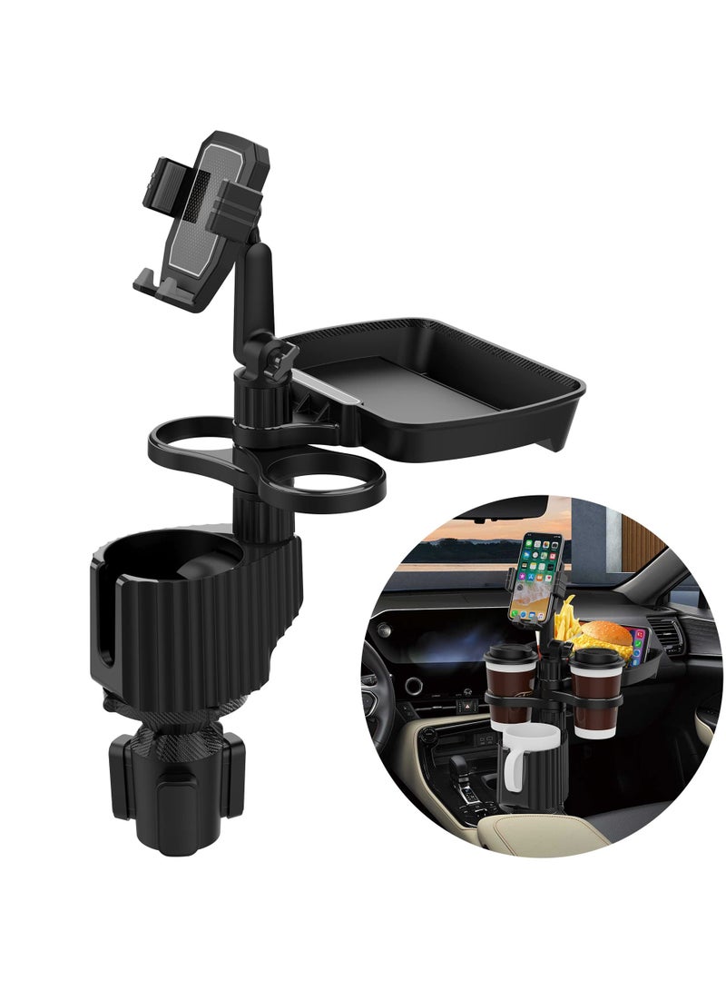 Car Cup Holder Expander Tray, 4-in-1 Adjustable Car Table Adjustable Food Car Tray, 360°Rotation Multifunctional Car Food Tray Table for Eating, Dual Cup Holder, Travel Road Trip Essentials - Image 1