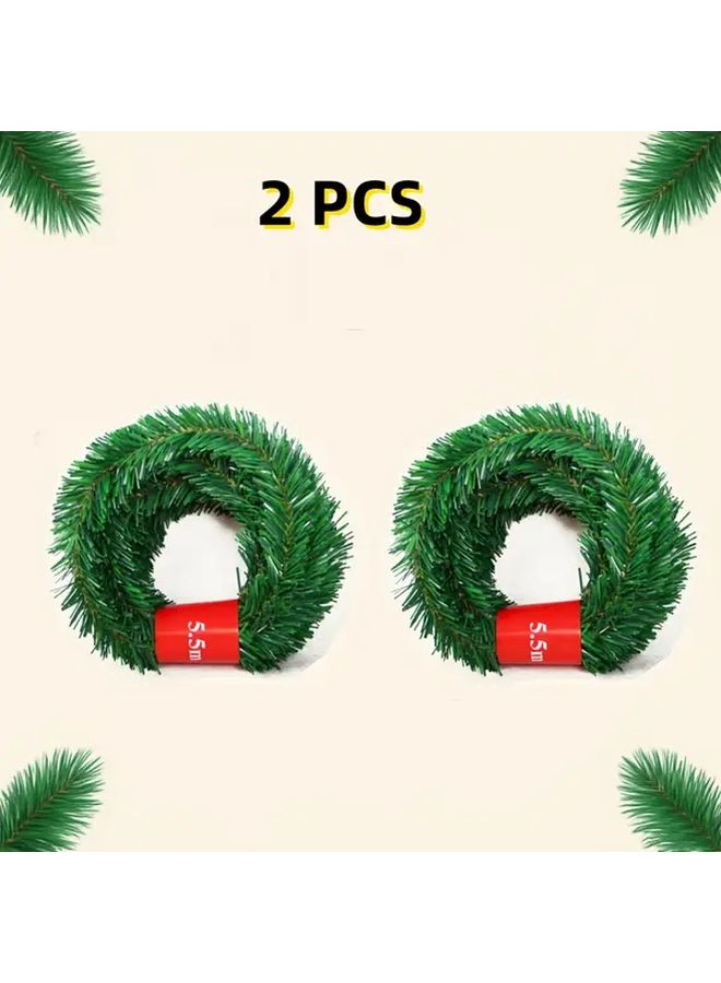 2 Pcs 216.54 Inch Red Artificial Pine Needle Christmas Wreath Home Holiday Decoration - Image 1