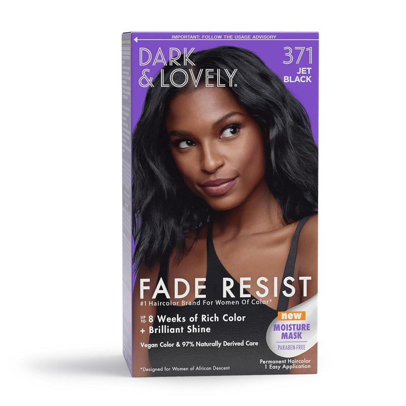 SoftSheenCarson Dark and Lovely Fade Resist Rich Conditioning Hair Color Permanent Hair Color Up To 100 percent Gray Coverage Brilliant Shine with Argan Oil and Vitamin E Jet Black