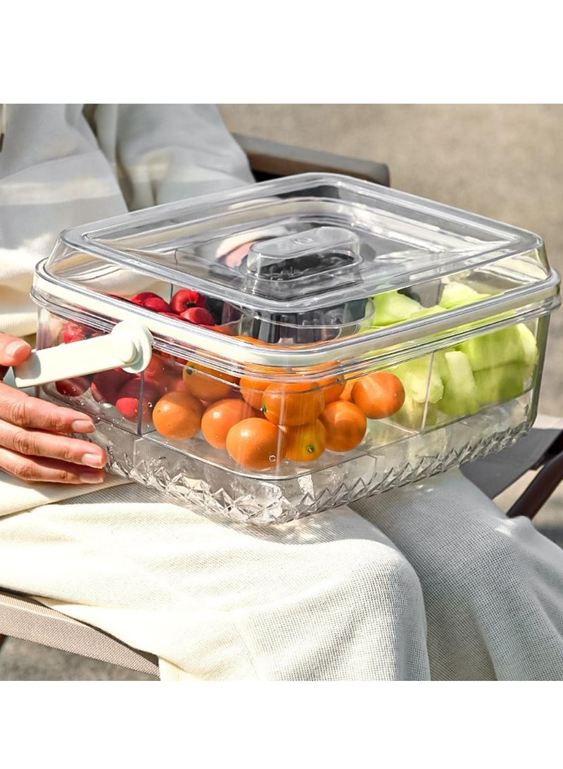 هومستر صينية تقديم جليد مبرد مقسمة مع غطاء ومناولة كريستال صافية كبيرة الفواكه صينية تقديم الطعام للنزهة في الهواء الطلق شاطئ السفر طبق حفلة مثلج للفواكه المشهيات الخضروات سلطة - Image 1