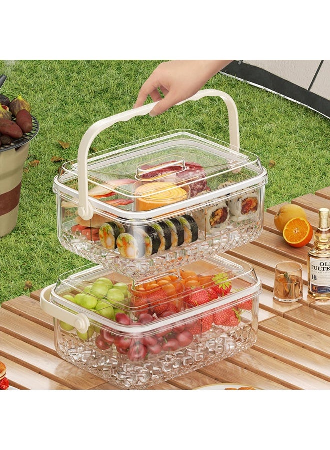هومستر صينية تقديم جليد مبرد مقسمة مع غطاء ومناولة كريستال صافية كبيرة الفواكه صينية تقديم الطعام للنزهة في الهواء الطلق شاطئ السفر طبق حفلة مثلج للفواكه المشهيات الخضروات سلطة - Image 3