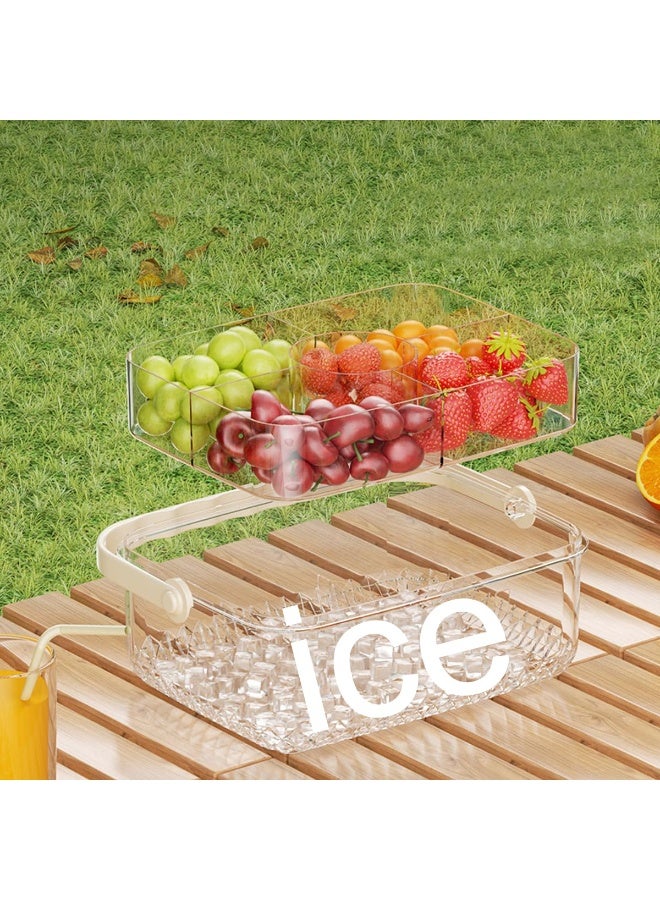 هومستر صينية تقديم جليد مبرد مقسمة مع غطاء ومناولة كريستال صافية كبيرة الفواكه صينية تقديم الطعام للنزهة في الهواء الطلق شاطئ السفر طبق حفلة مثلج للفواكه المشهيات الخضروات سلطة - Image 5