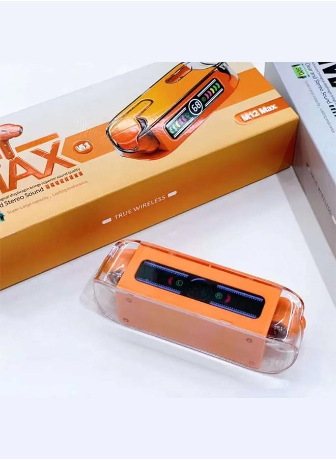CATANES - M12 MAX Wireless Bluetooth Headset Transparent Digital Display Color Screen Touching Type Long Battery Life Headset Game Mode Bluetooth Headset Orange - Image 1