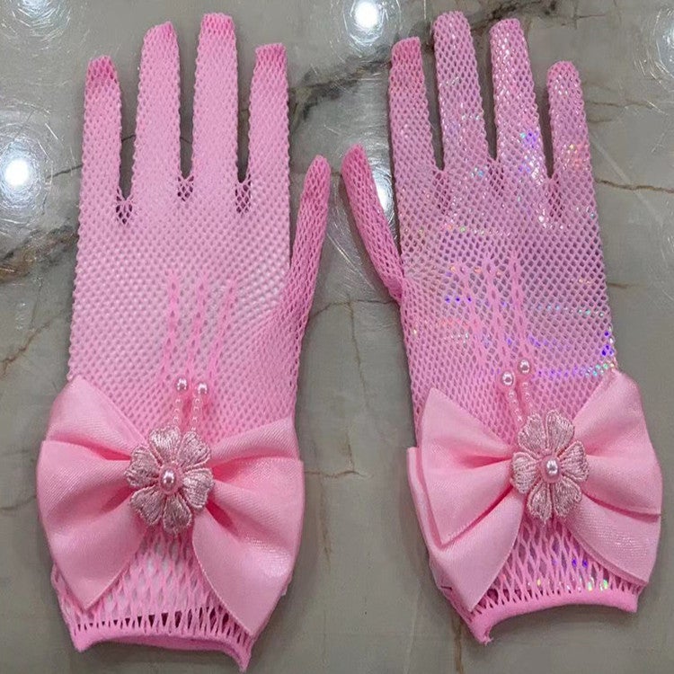 Bridal Lace Fingerless Gloves for Flower Girls Dark violet  - Image 5