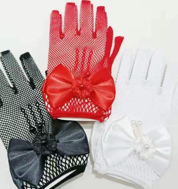 Bridal Lace Fingerless Gloves for Flower Girls Dark violet  - Image 4