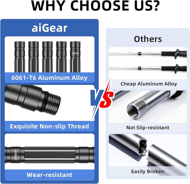 aiGear G2 Tactical Stick Hiking Walking Staff - Trekking Poles Outdoor Adjustable Hiking Stick for Camping Hiking 5-8 Tubes（with Multitool） - Image 4