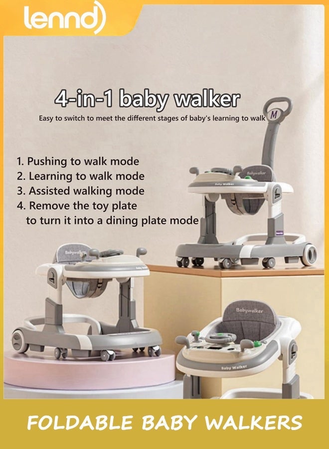 LENND 4-in-1 Foldable Baby Walkers with Wheels and Baby Activity Center Toys Tray with Music, 4-Gear Height Adjustable Infant Toddler Baby Walker, Baby Walker for Boys and Girls from 6-24 Months - Image 4