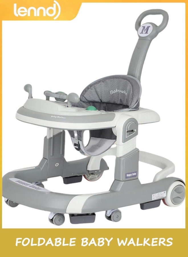 LENND 4-in-1 Foldable Baby Walkers with Wheels and Baby Activity Center Toys Tray with Music, 4-Gear Height Adjustable Infant Toddler Baby Walker, Baby Walker for Boys and Girls from 6-24 Months - Image 1