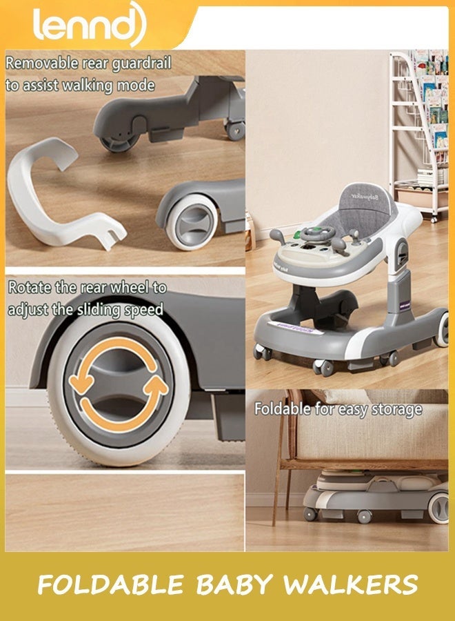 LENND 4-in-1 Foldable Baby Walkers with Wheels and Baby Activity Center Toys Tray with Music, 4-Gear Height Adjustable Infant Toddler Baby Walker, Baby Walker for Boys and Girls from 6-24 Months - Image 3