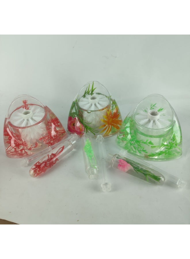 Acrylic toilet brush with multi-colored artificial flowers - Image 1