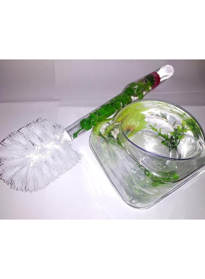 Acrylic toilet brush with multi-colored artificial flowers - Image 3