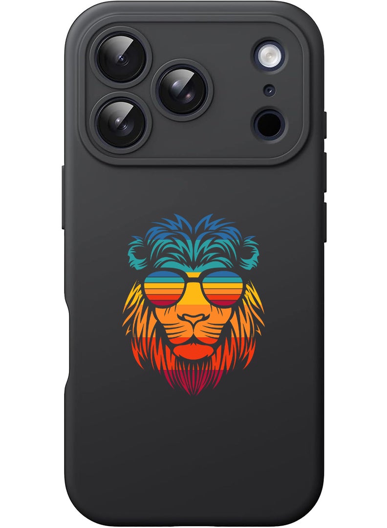 Theodor Protective Slim Fit Case Liquid Silicone Cover with Full Body Protection Anti-Scratch Shockproof Case For Apple iPhone 17 Pro Max (Black) lion - Image 1